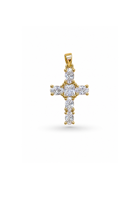 Dije cruz royale cut con zirconias acero inoxidable