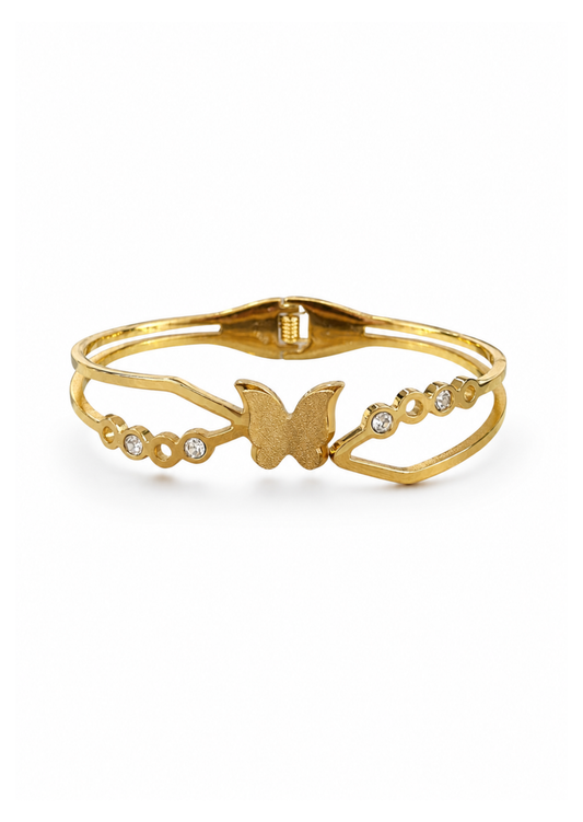 Brazalete doble banda con mariposa y zirconias acero inoxidable