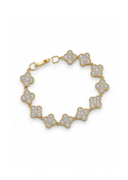 Pulsera de tréboles en pavé de zirconias chapa de oro