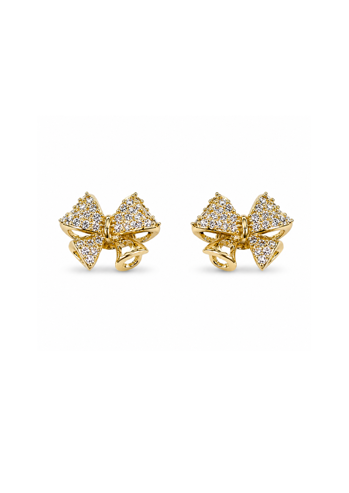 Aretes moño en pavé chapa de oro