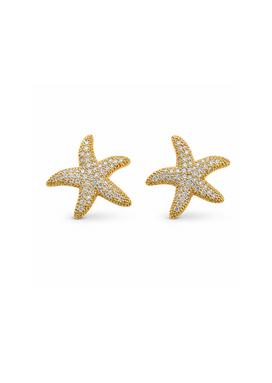 Aretes estrella de mar en pavé chapa de oro