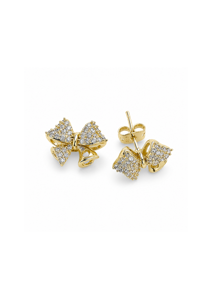 Aretes moño en pavé chapa de oro