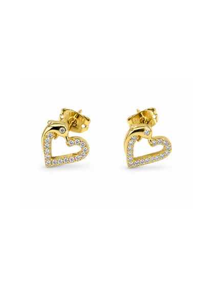 Aretes delfín corazón chapa de oro