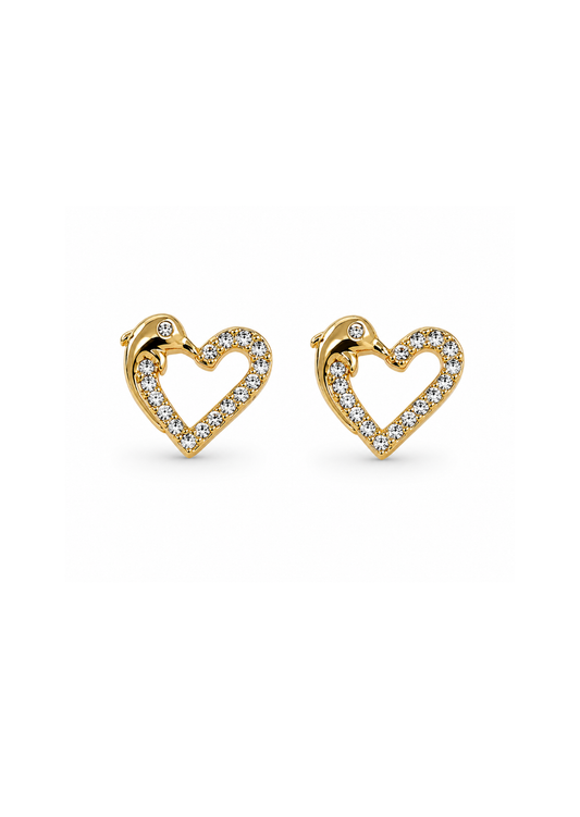 Aretes delfín corazón chapa de oro
