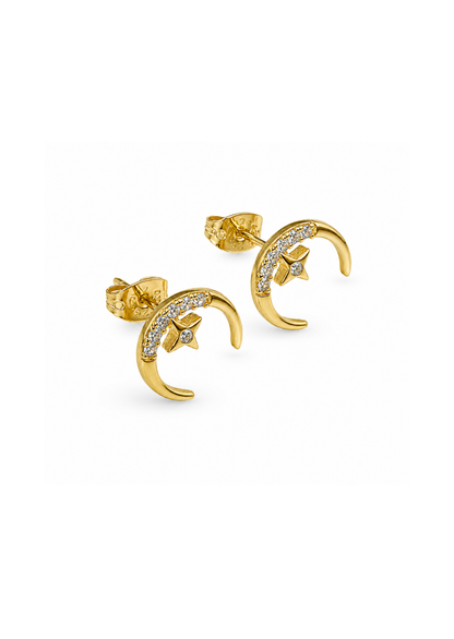 Aretes Luna menguante con estrella chapa de oro