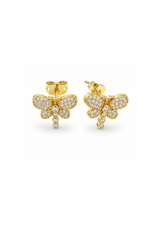 Aretes libélulas en pavé chapa de oro