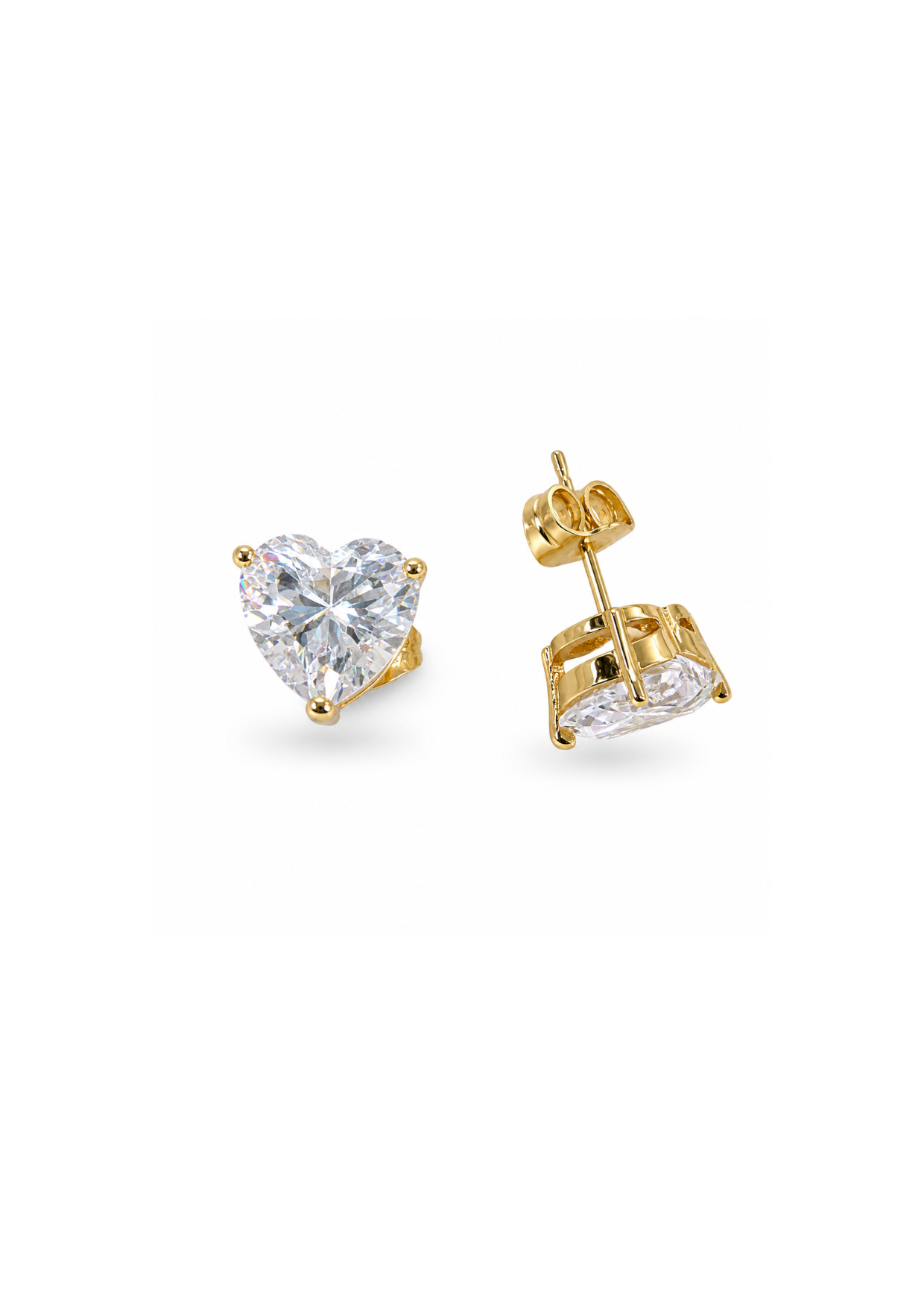 Aretes corazón diamante chapa de oro