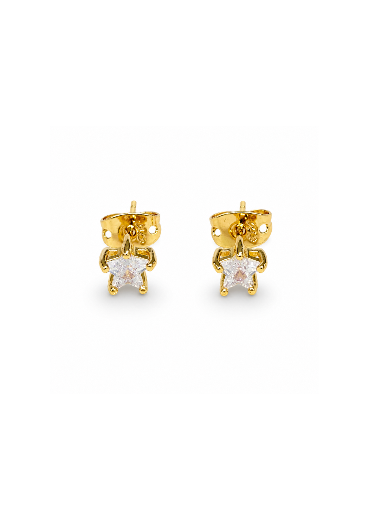 Aretes zirconia en forma estrella chapa de oro