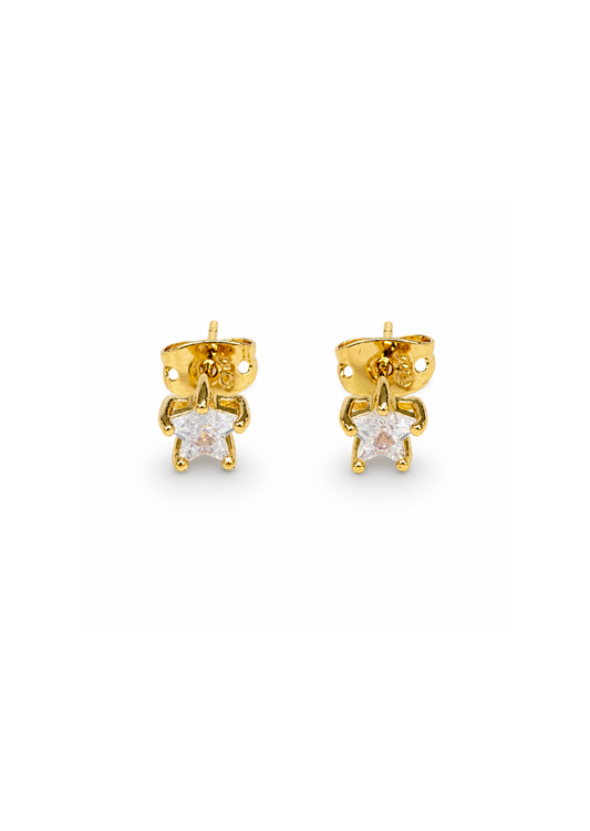Aretes zirconia en forma estrella chapa de oro