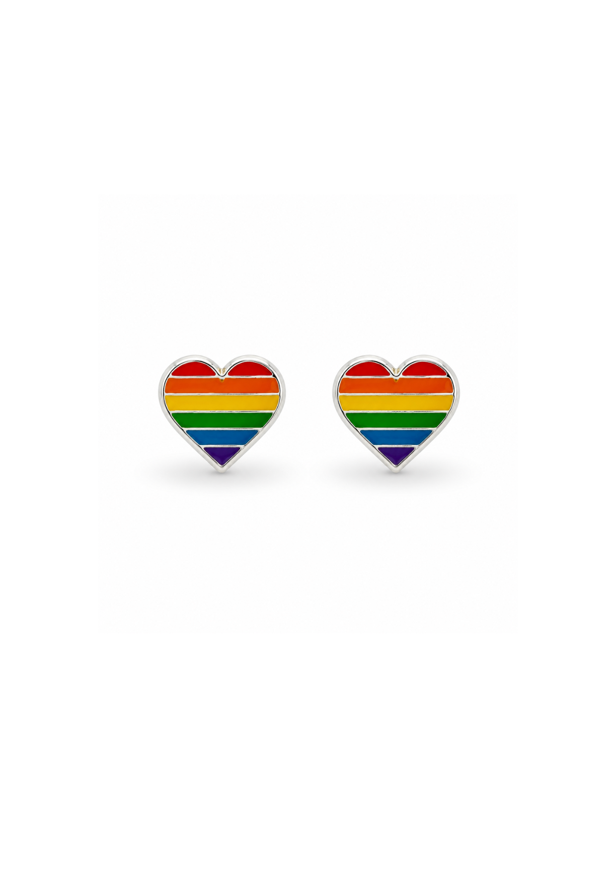 Aretes broqueles corazón arcoíris plata