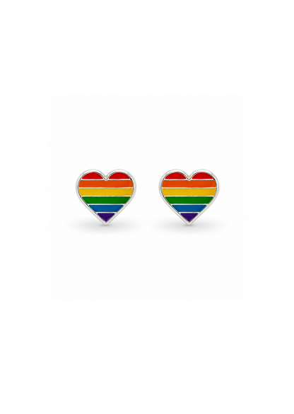 Aretes broqueles corazón arcoíris plata