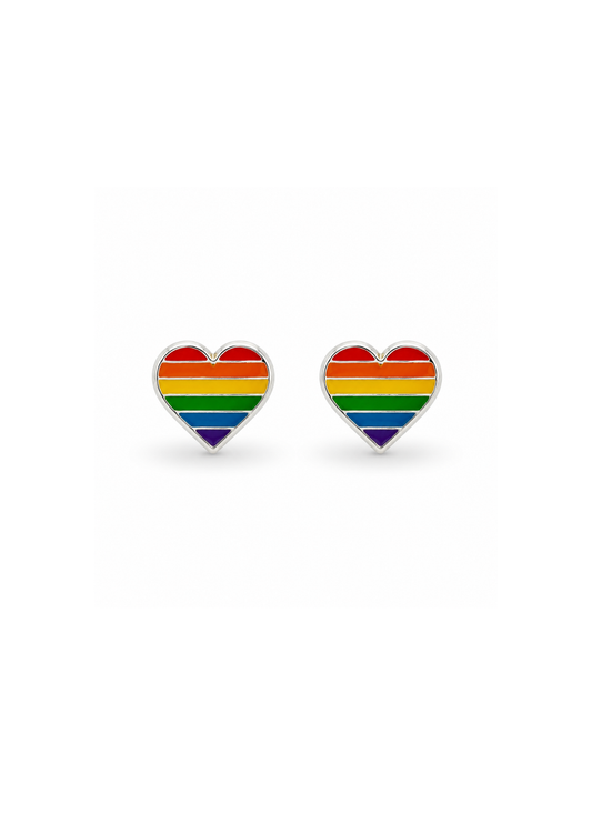 Aretes broqueles corazón arcoíris plata