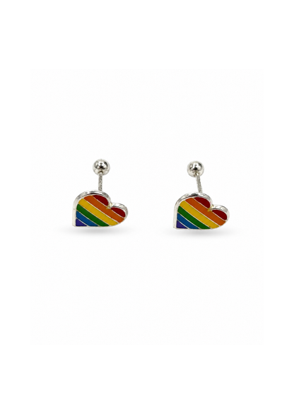 Aretes broqueles corazón arcoíris plata