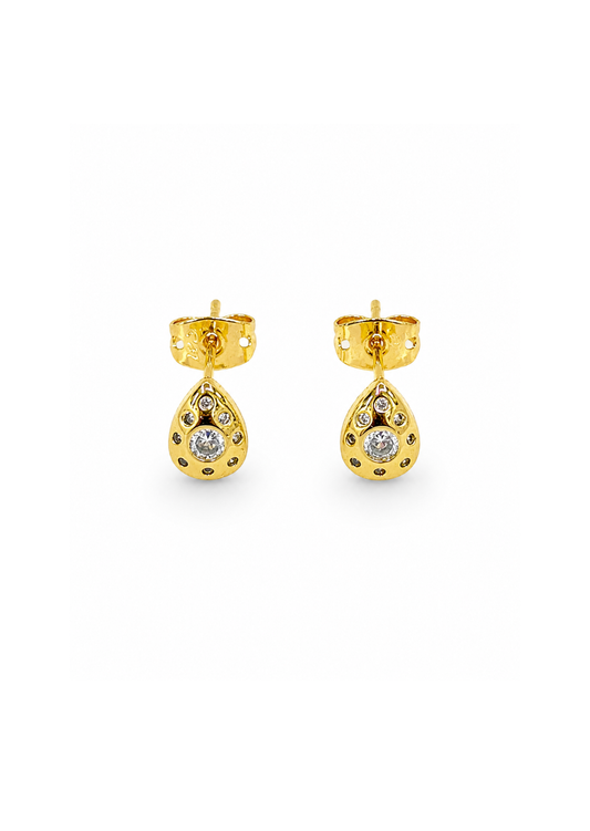 Aretes mini gota con zirconias chapa de oro