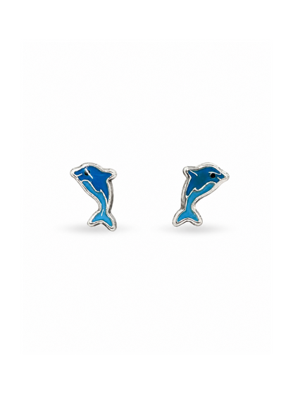 Aretes broqueles delfín azul plata