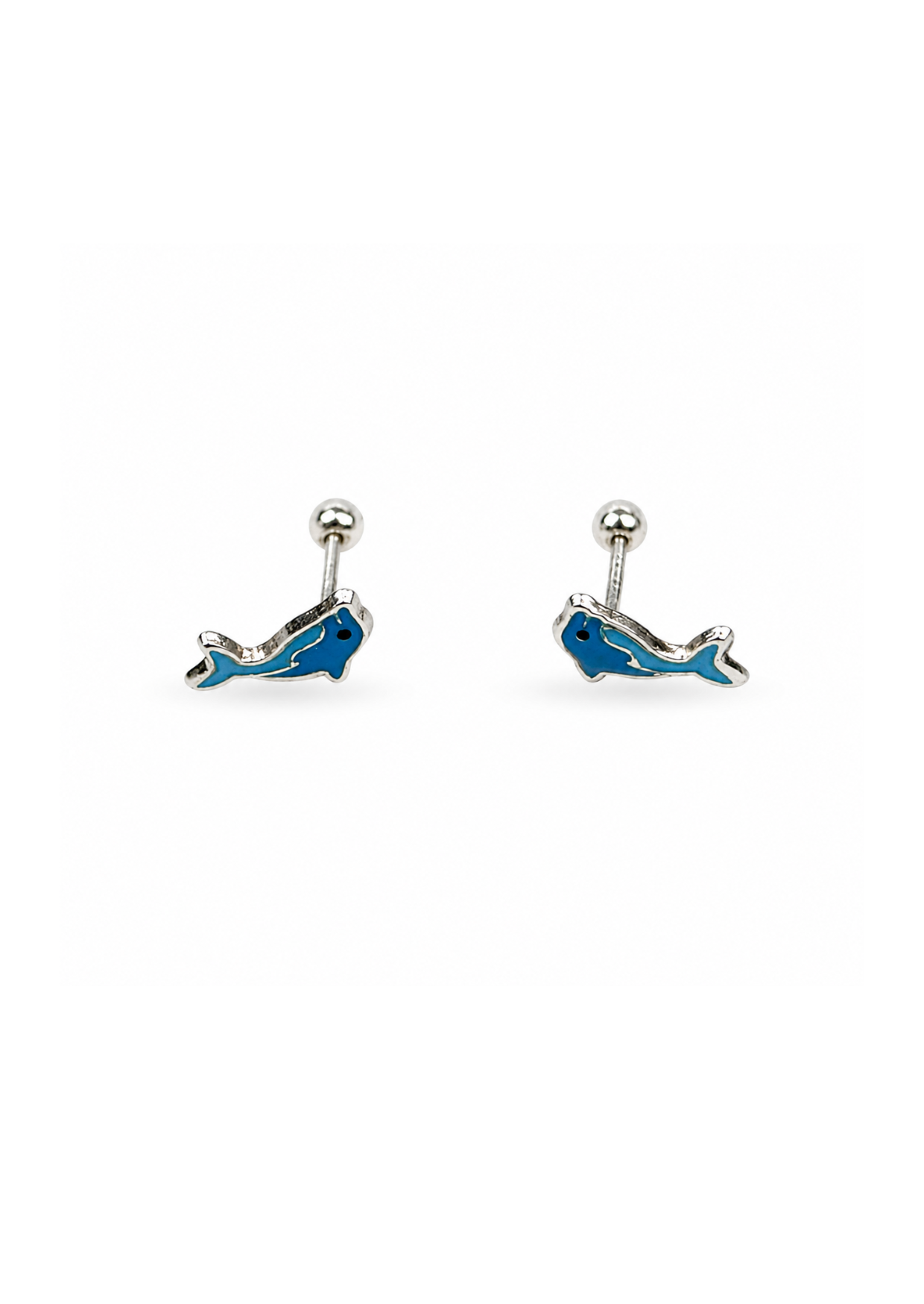 Aretes broqueles delfín azul plata