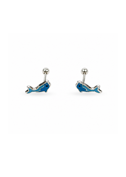 Aretes broqueles delfín azul plata
