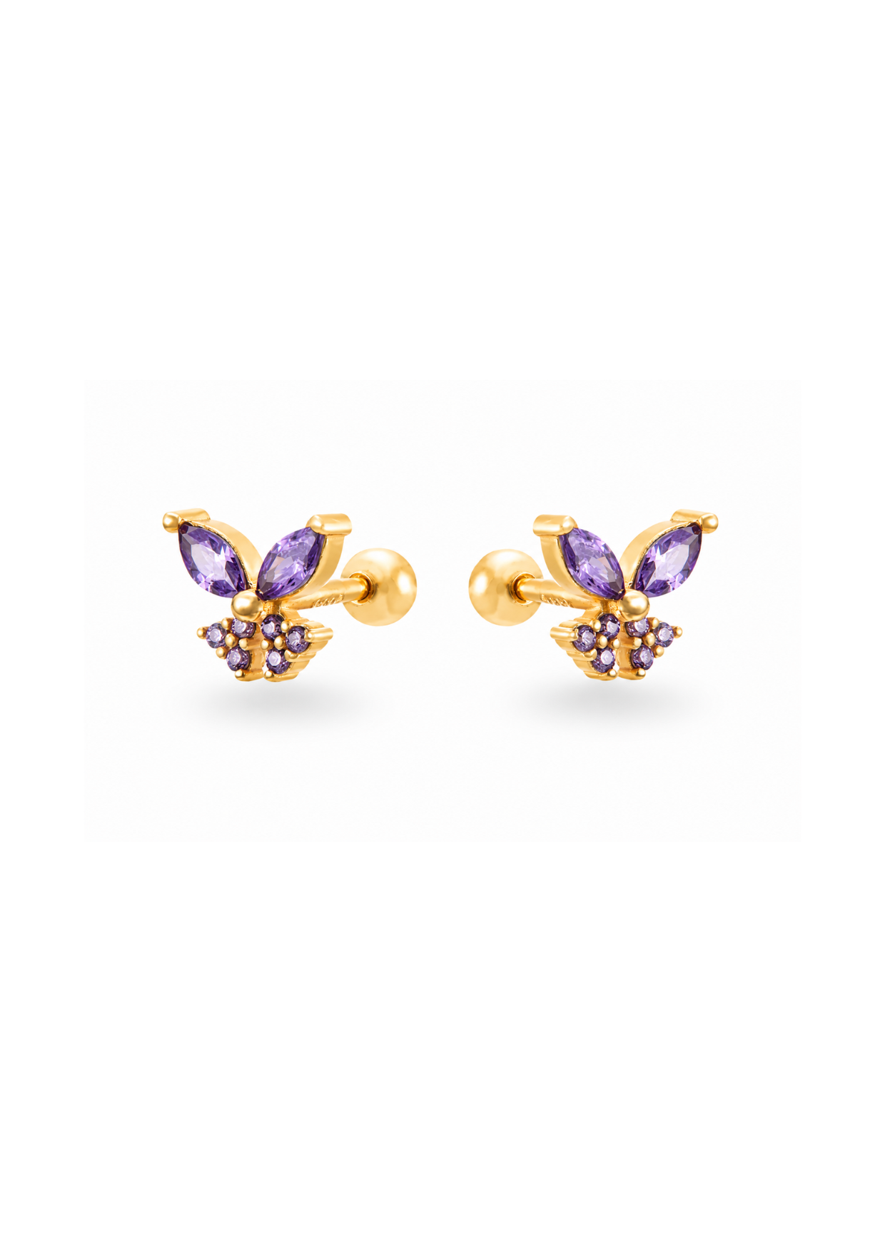 Aretes stud mariposa Lila con zirconias chapa de oro