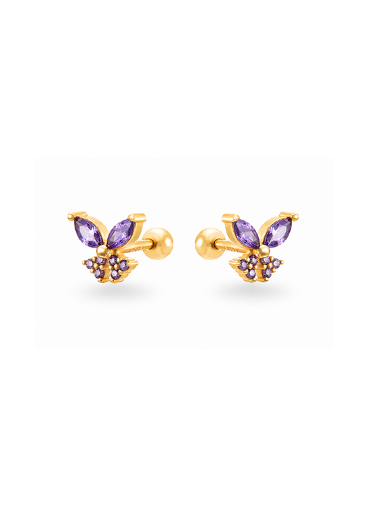 Aretes stud mariposa Lila con zirconias chapa de oro