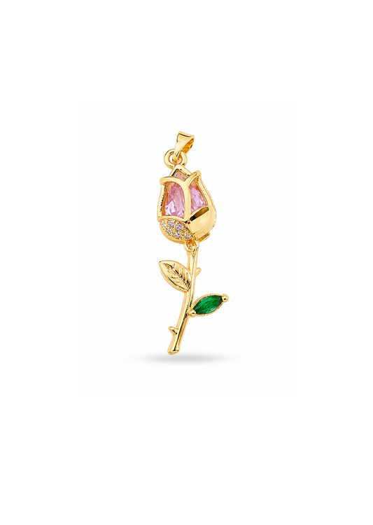 Dije tulipan rosa chapa de oro