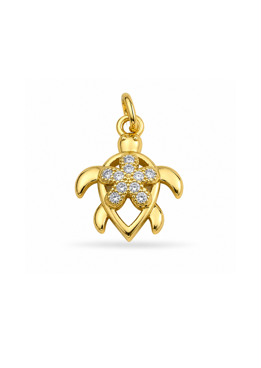 Dije tortuga con flor chapa de oro