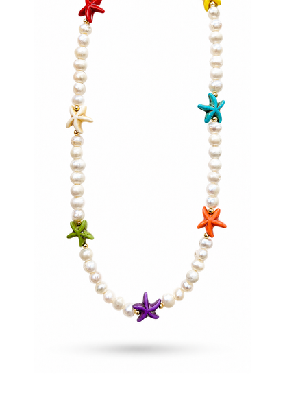 Collar de perlas naturales con estrellas de mar