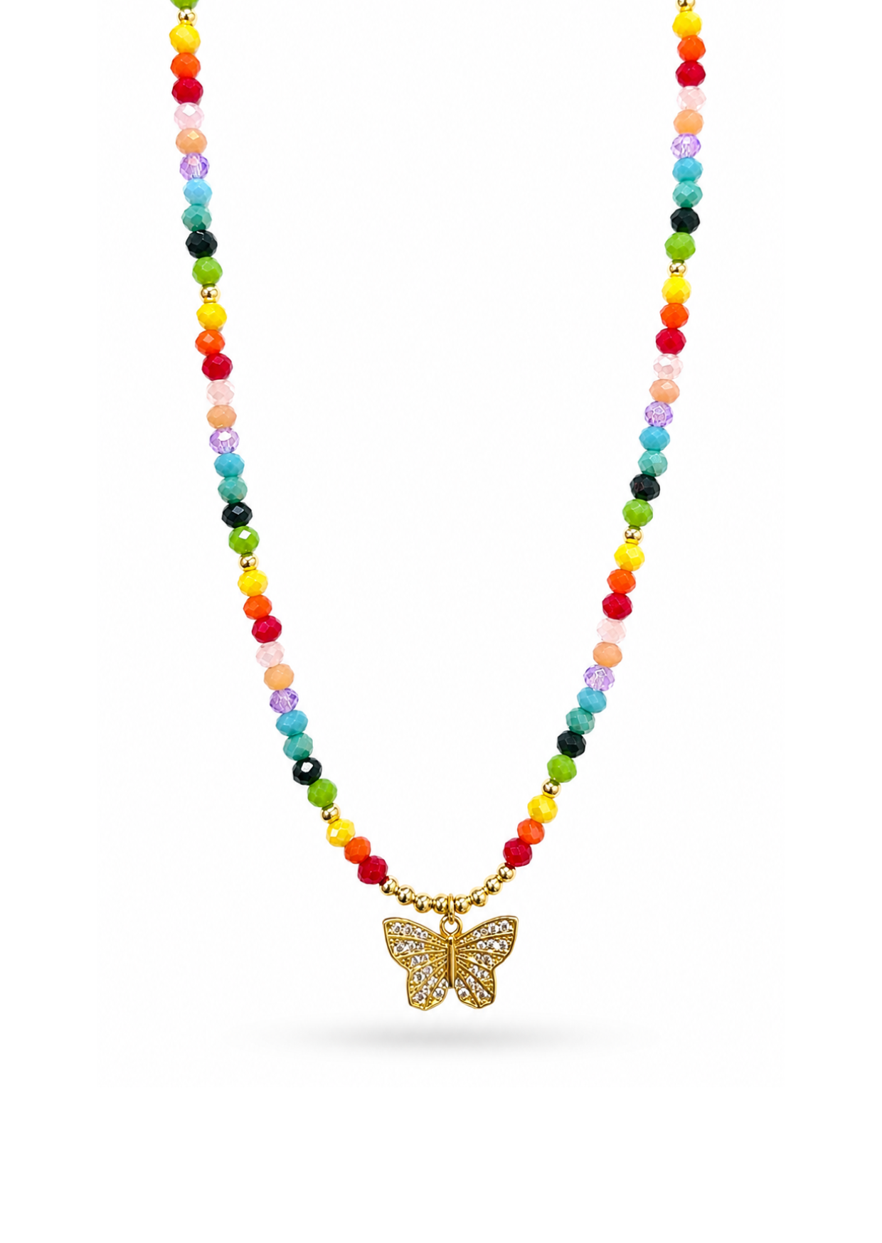 Collar cristales de colores y dije de mariposa