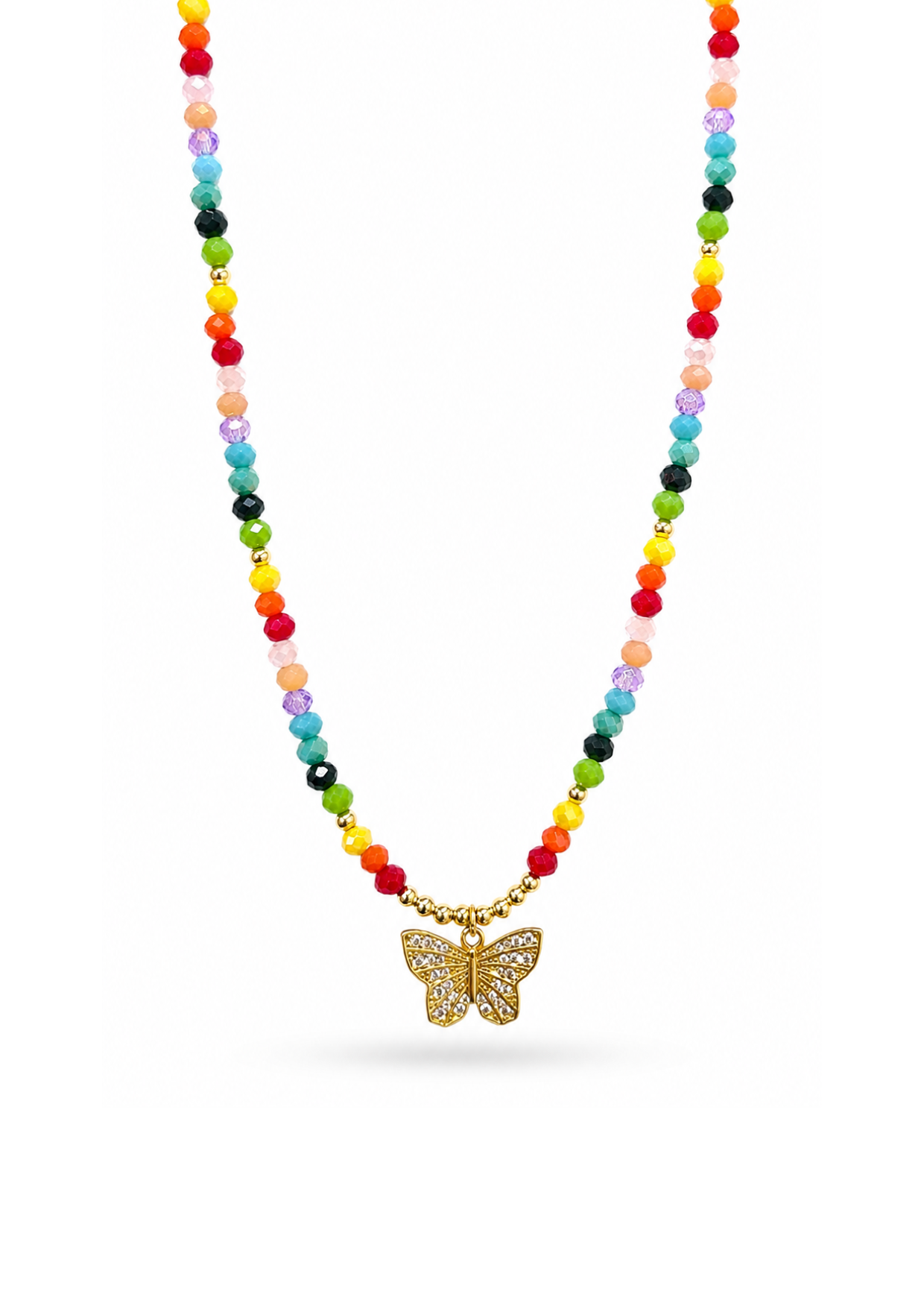 Collar cristales de colores y dije de mariposa