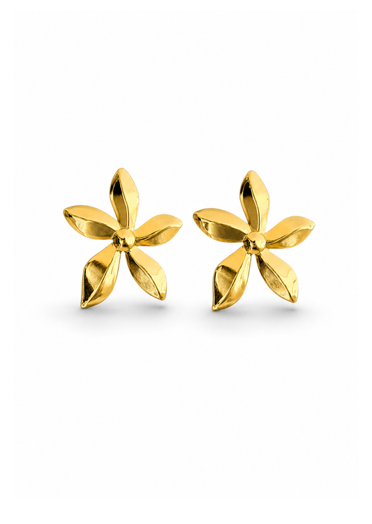 Aretes flores tropicales doradas acero inoxidable