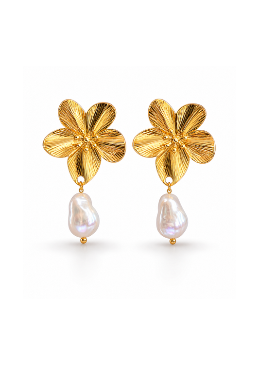 Aretes flor de perla acero inoxidable