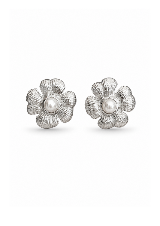 Aretes gardenia con perlas plateados acero inoxidable