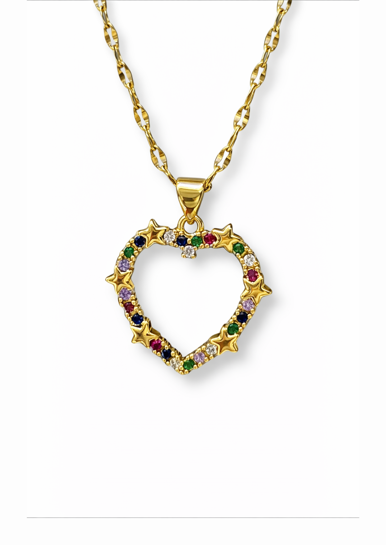Collar con colgante de corazón con estrellas acero inoxidable