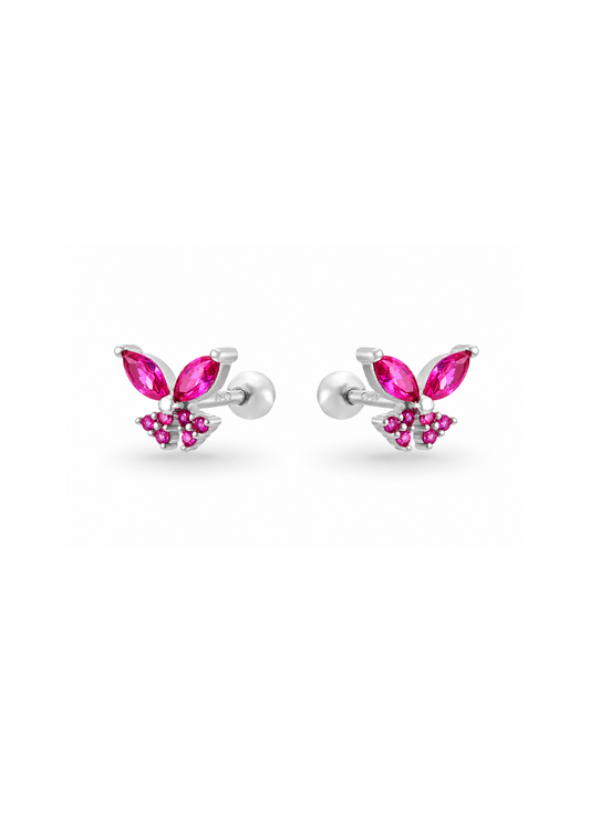 Aretes stud mariposa rosa plata con zirconias chapa de oro