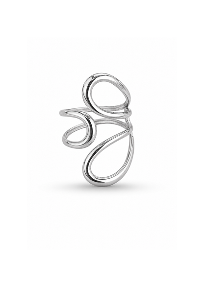 Anillo ondas plateado acero inoxidable