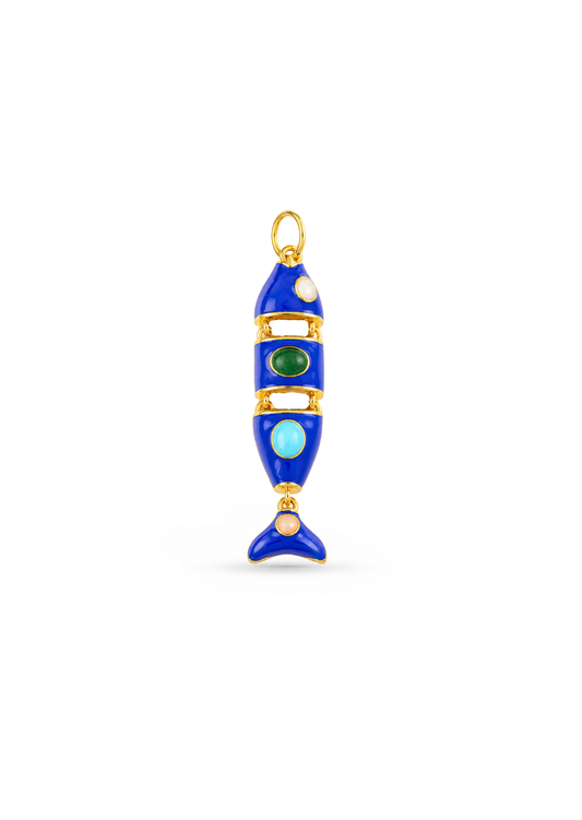 Dije pez azul marino chapa de oro