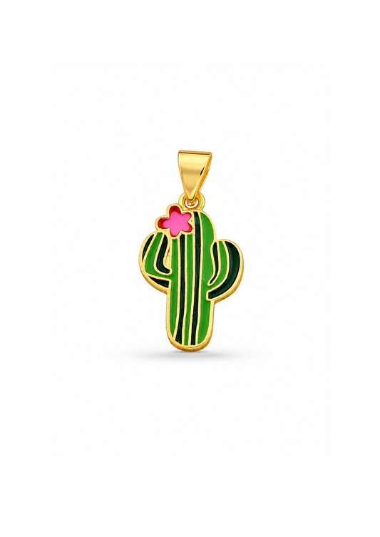 Dije cactus florido chapa de oro