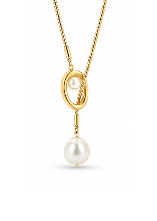 Collar lariat con perlas acero inoxidable