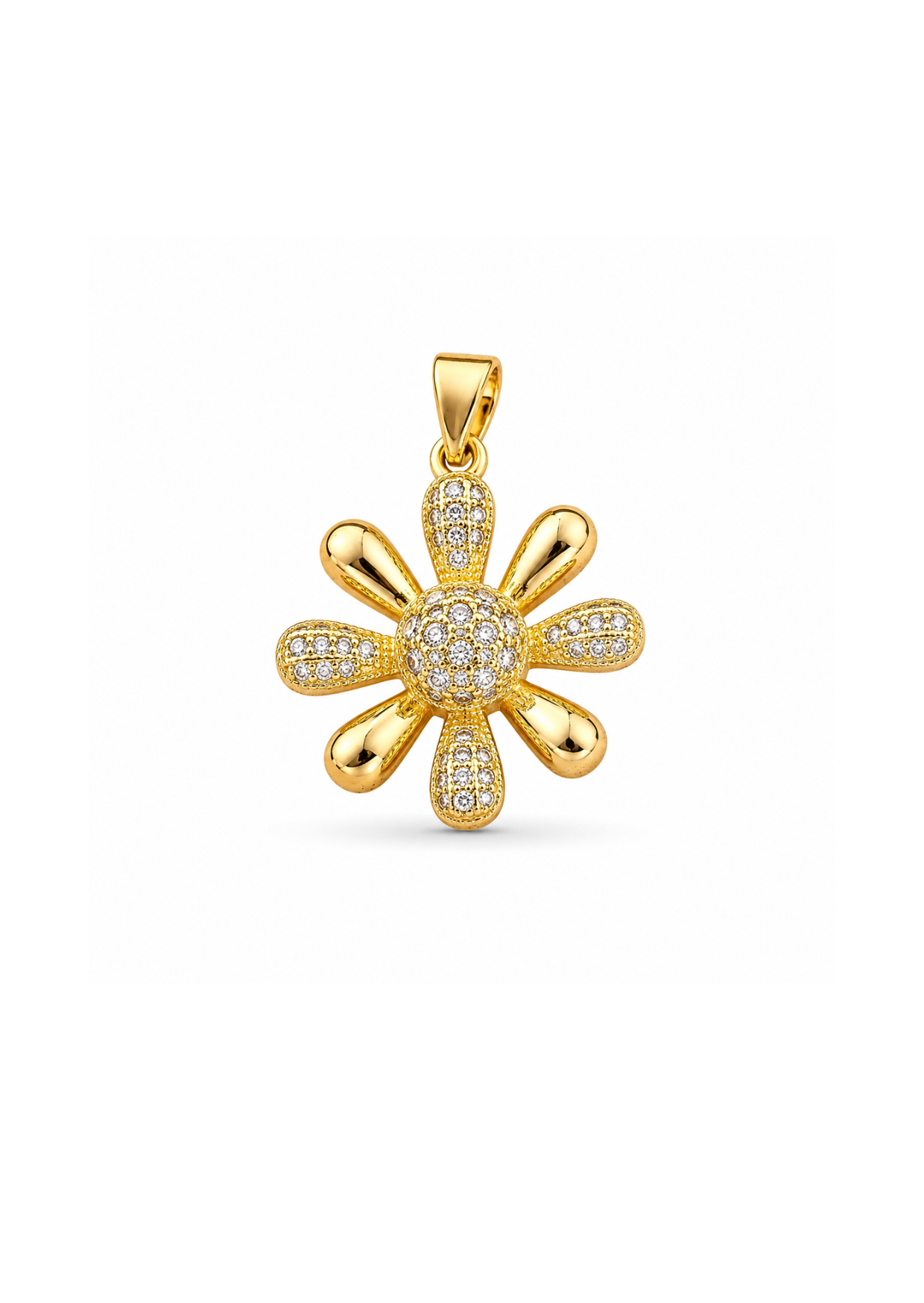 Dije flor radiante chapa de oro