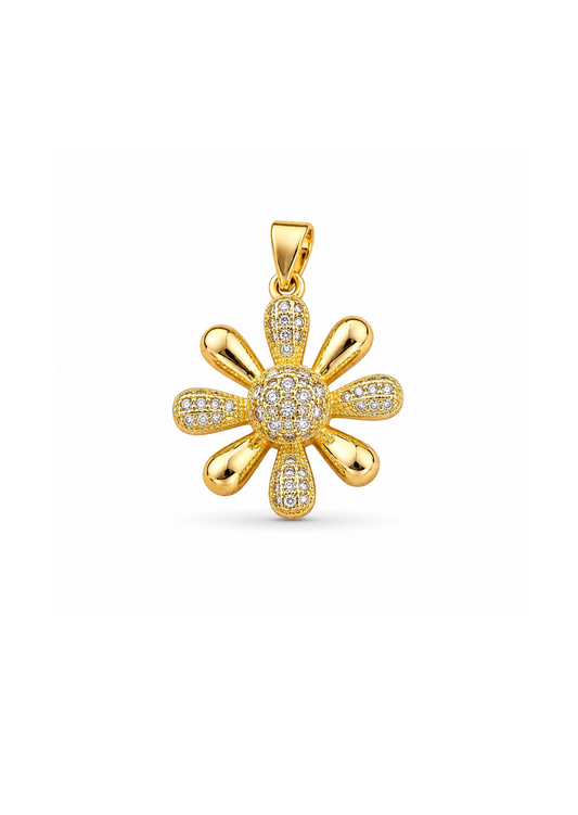 Dije flor radiante chapa de oro