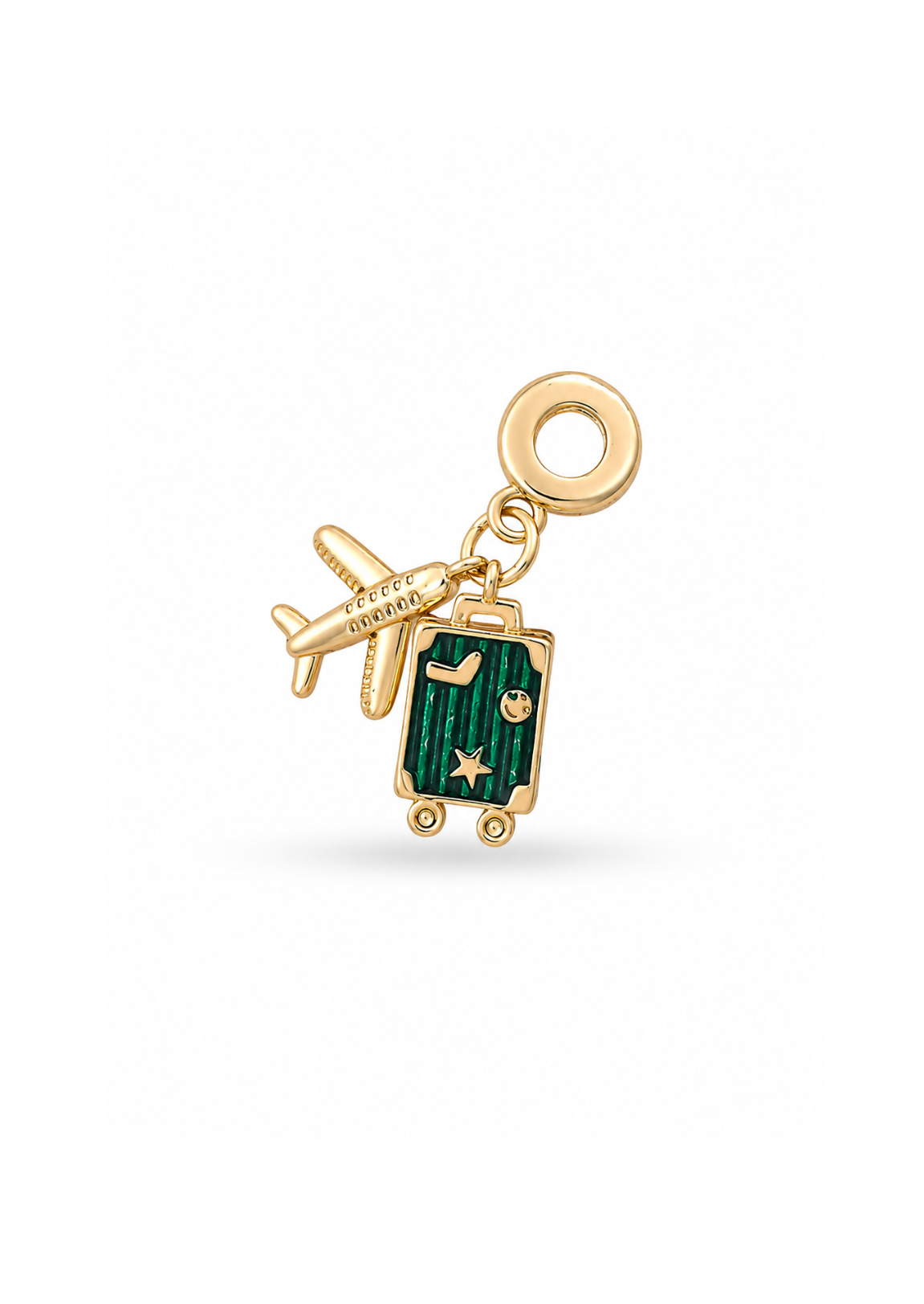 Dije charm avión con maleta verde chapa de oro