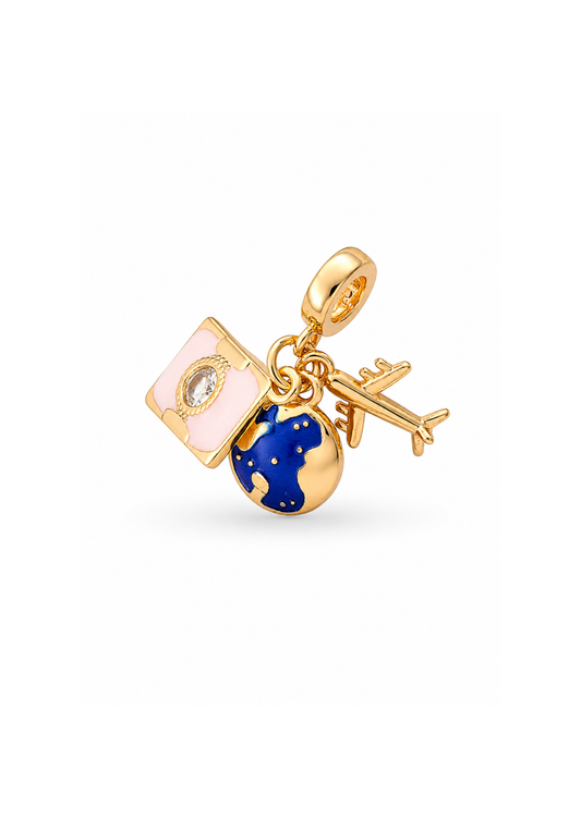 Dije charm mundo viajero chapa de oro