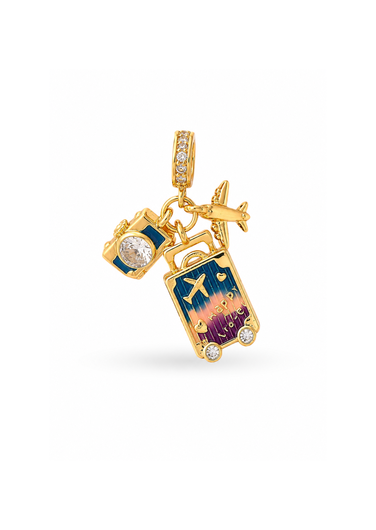 Dije charm equipaje de aventura chapa de oro
