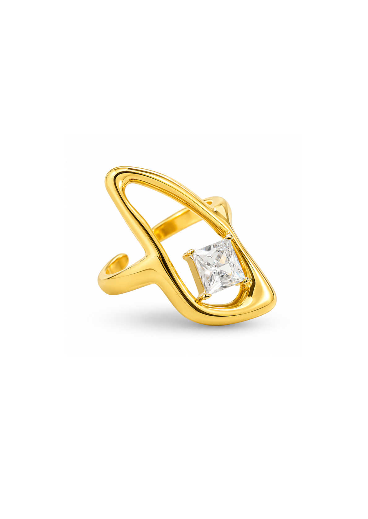 Anillo ovalado abierto con cristal acero inoxidable