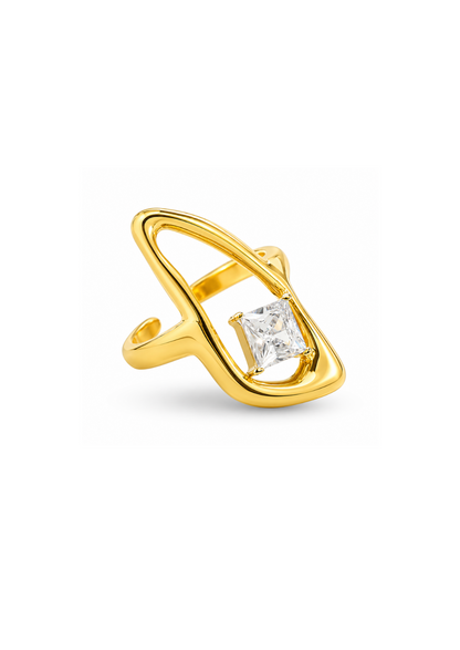 Anillo ovalado abierto con cristal acero inoxidable