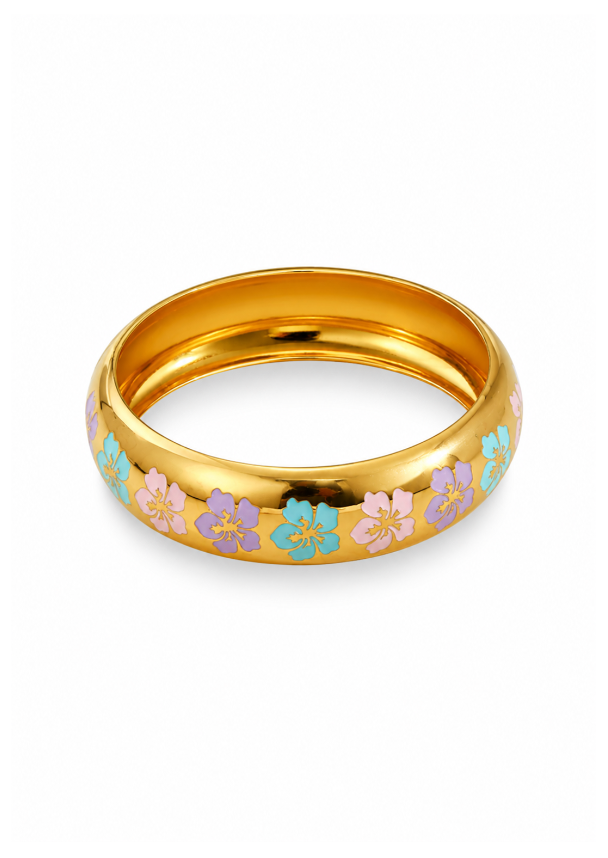 Brazalete grueso con flores pastel acero inoxidable