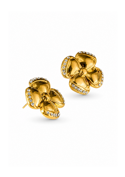 Aretes flor orgánica con cristales acero inoxidable
