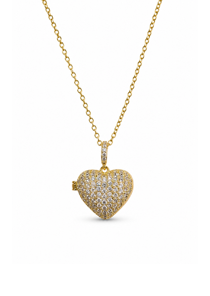 Collar relicario corazón con zirconias acero inoxidable