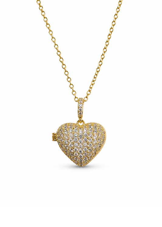 Collar relicario corazón con zirconias acero inoxidable