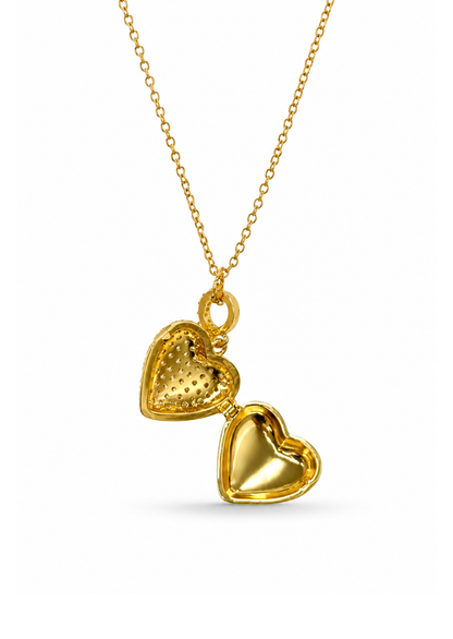 Collar relicario corazón con zirconias acero inoxidable