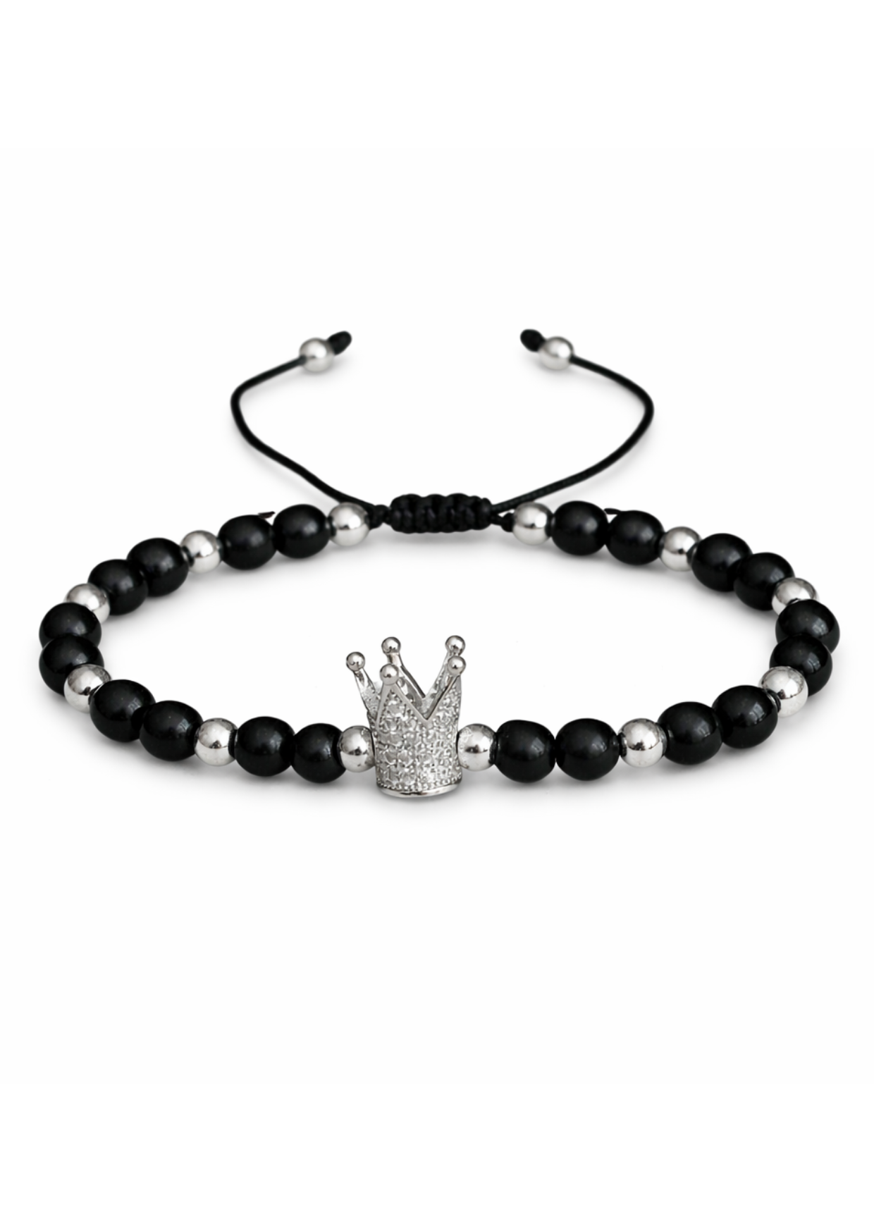 Pulsera de hilo negra con corona
